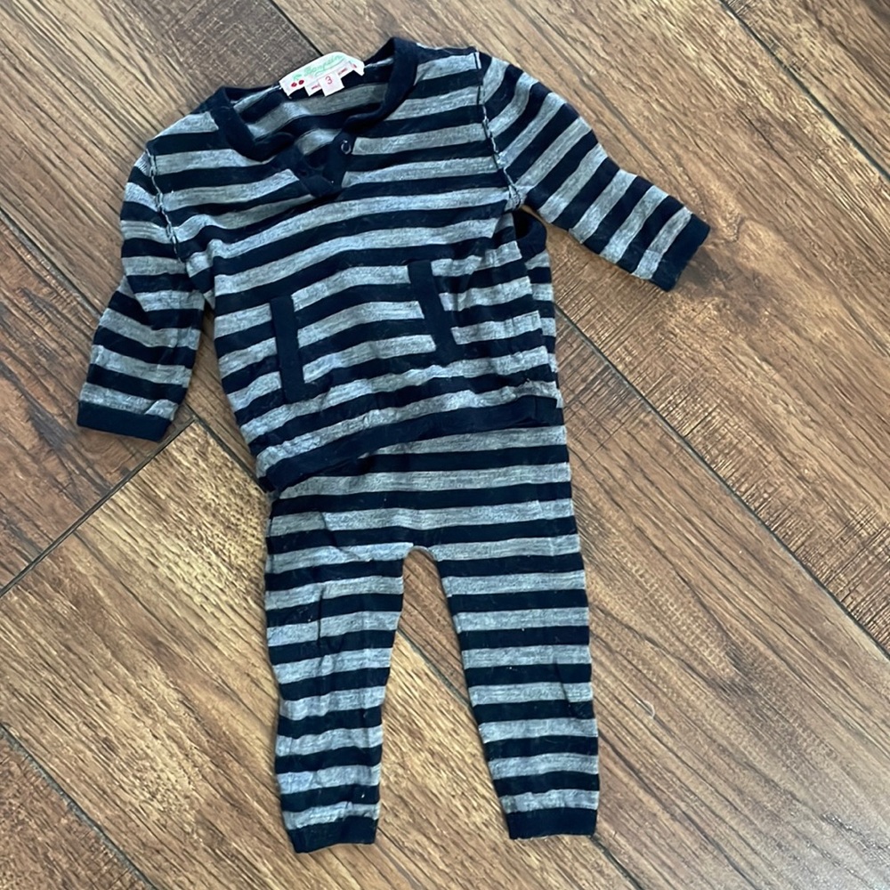 Bonpoint Navy and Gray Striped Kids Matching Set